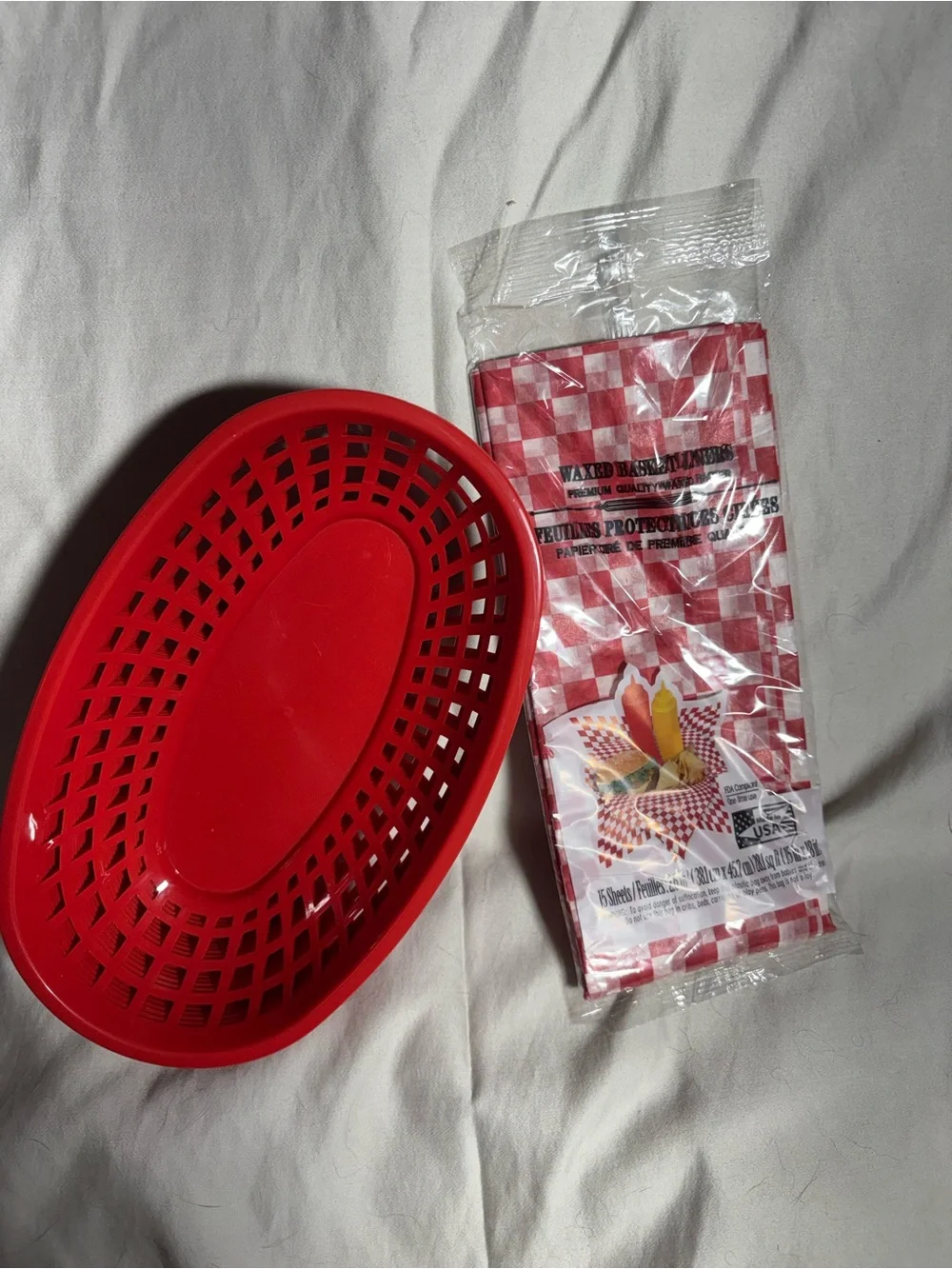 Red Party Serving Basket and Checkered Napkins - Unbranded
